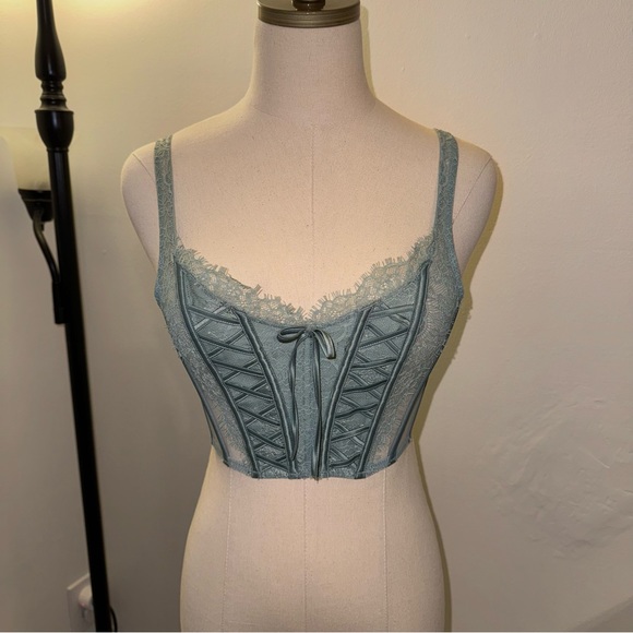 VICTORIA’S SECRET XS Dream Angels Blue Green Corset Top Boned Lace Bra Top - Picture 2 of 9